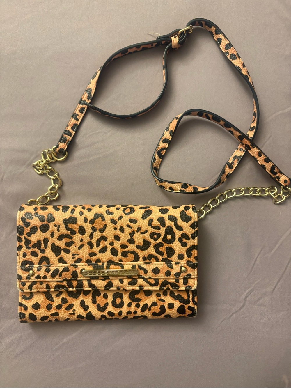 Steve Madden Leopard-Print Crossbody with Gold Chain Accents